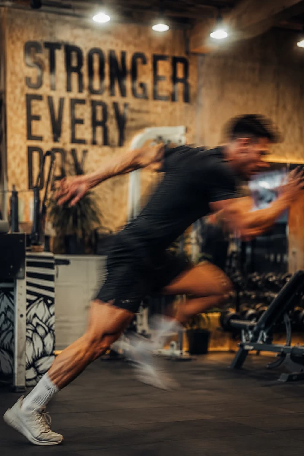 A member sprinting through a training session at Leaner Fitness